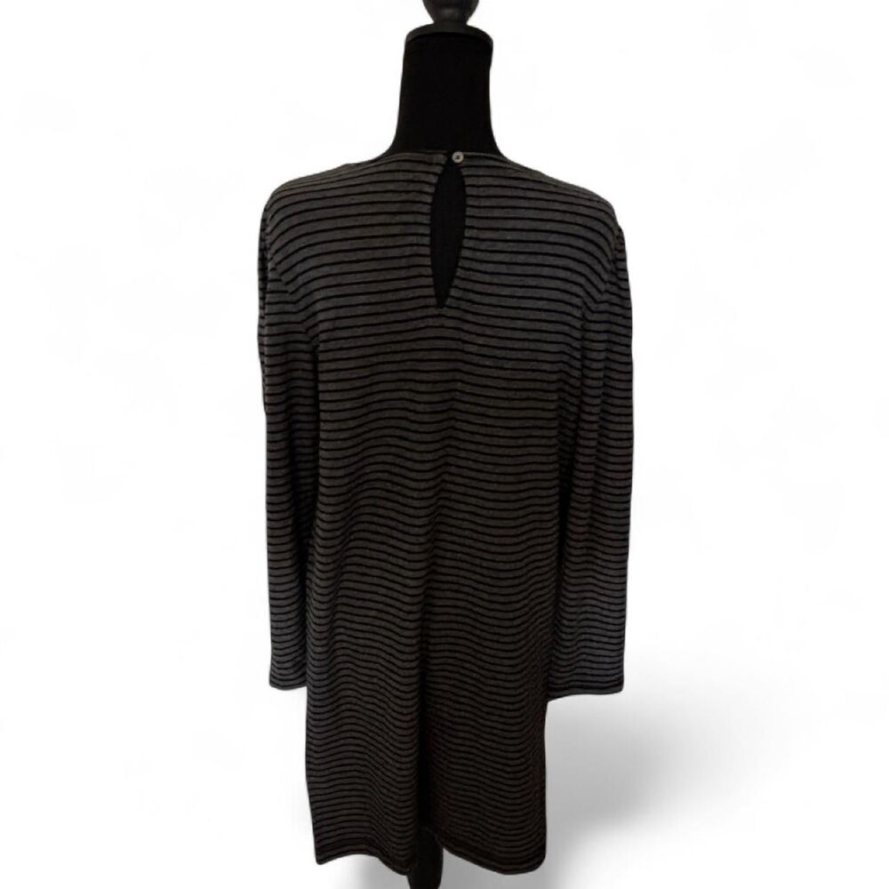 LOFT Grey & Black Striped Dress with Lace Detail - Size Large - Picture 2 of 3